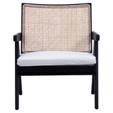 Artadi Antique Black Frame with Natural Rattan and White Fabric Occasional Chair